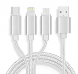 Nabíjecí kabel 3v1 Micro USB + iPhone Lightning + USB-C, délka 1m, 2A, rychlé nabíjení (White)