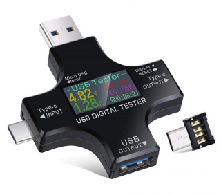 USB Digitální multimetr s měřením kapacity, micro USB, USB, USB-C